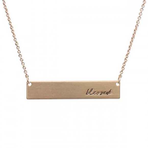 🆕️Gold Bar Cursive "Blessed" Necklace - Picture 3 of 4